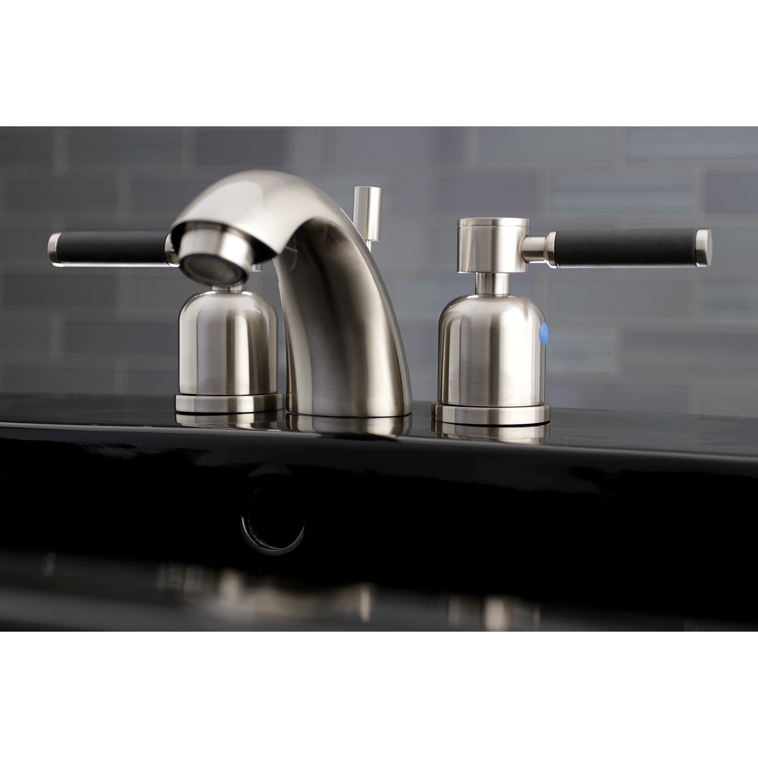 Kingston Tulare KB8958DKL - Kaiser Two-Handle 3-Hole Deck Mount Mini-Widespread Bathroom Faucet with Pop-Up Drain, Brushed Nickel — thumbnail 2